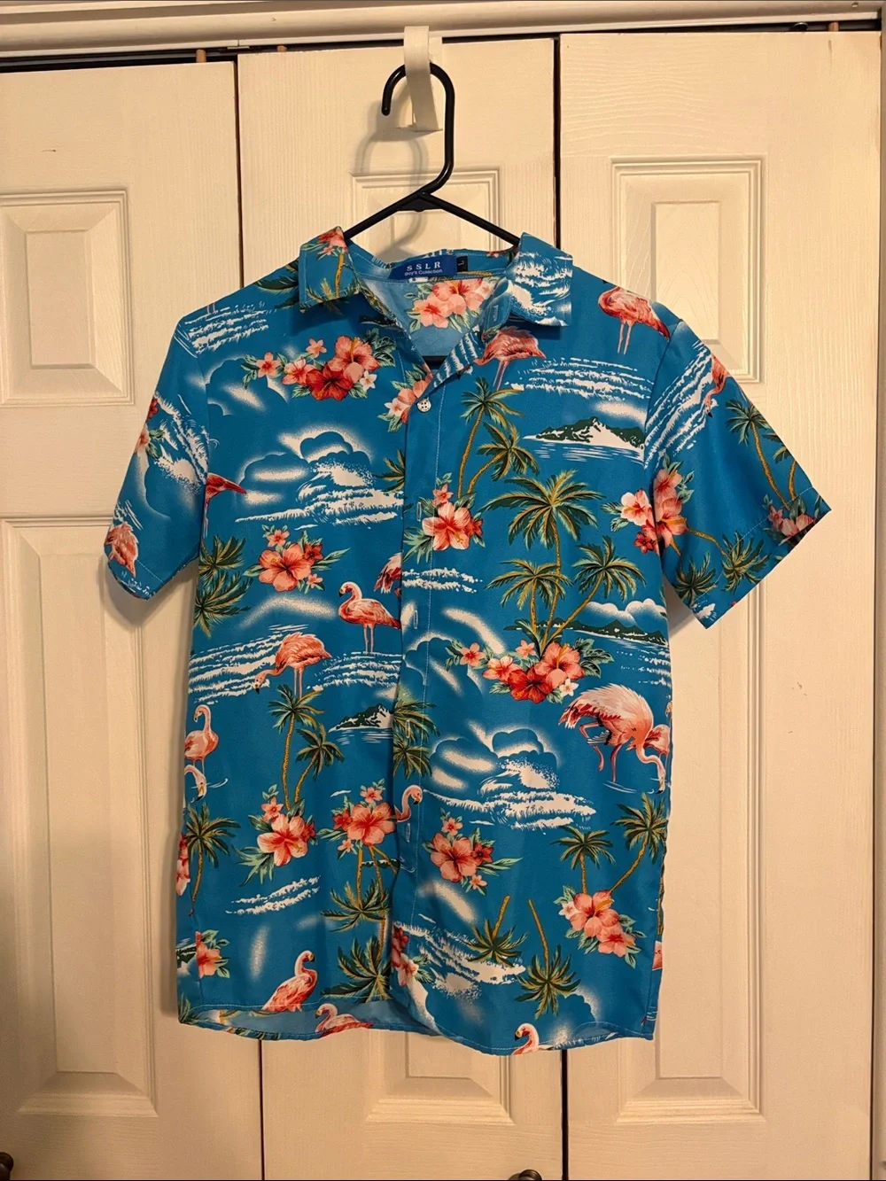 Kids Bright Turquoise Flamingo & Palm Button-Down Shirt